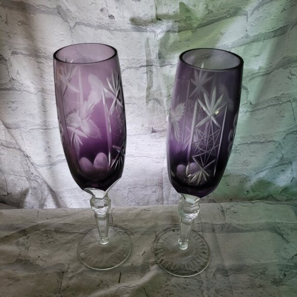 Vintage Purple etched champagne, Glass - Picture 7 of 7